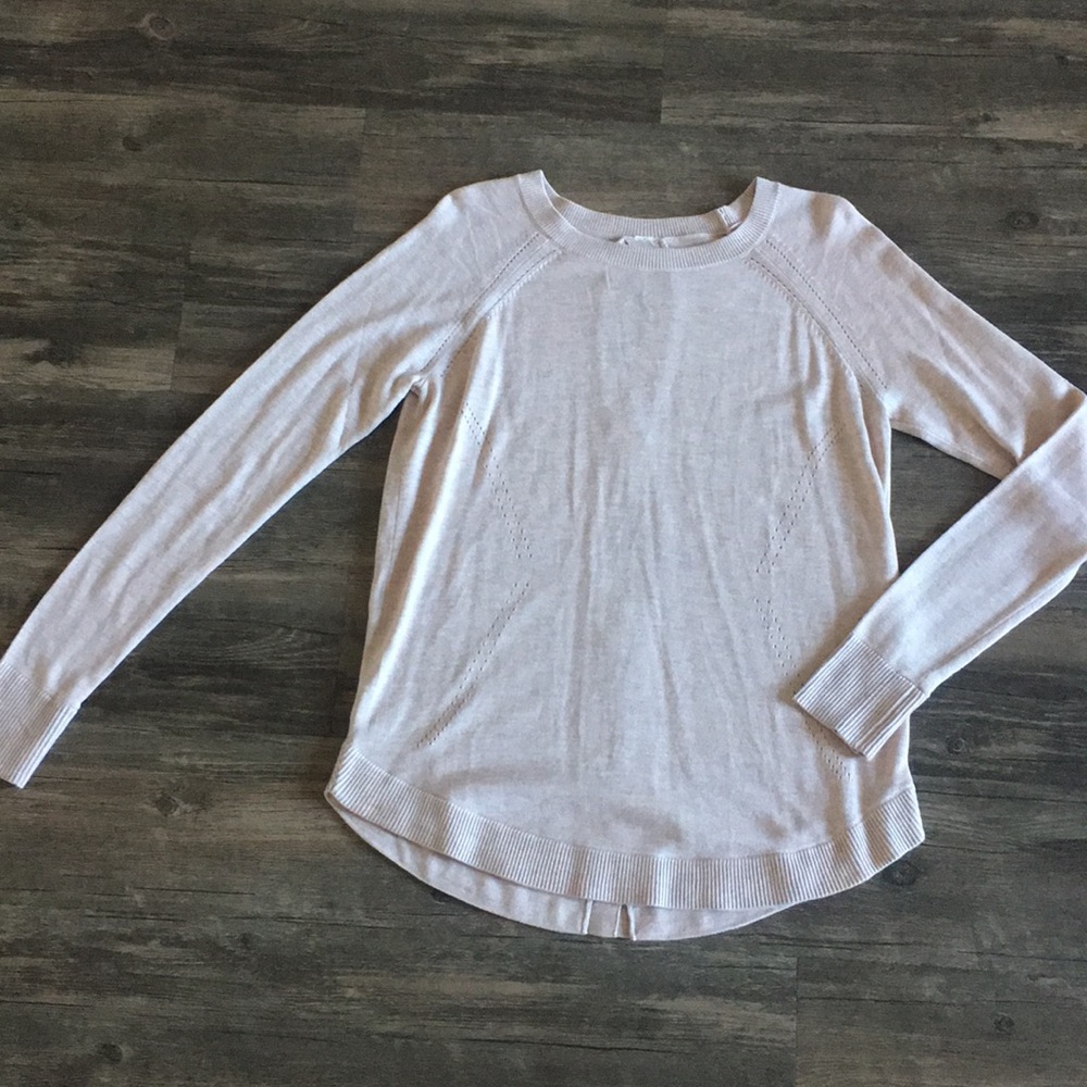 Lululemon blush pink ribboned back cozy sweater.